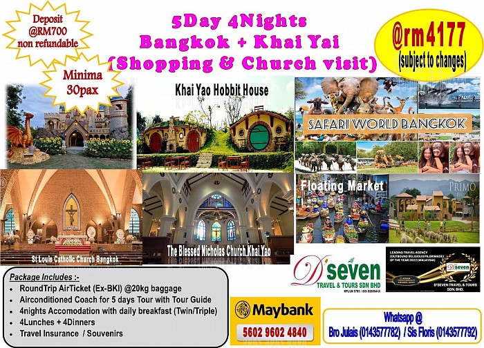 5D4N Bangkok + Khai Yai (Shopping & Church Visit)