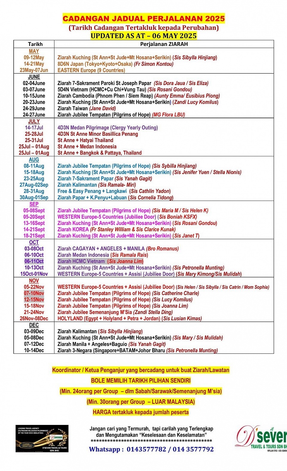 Pilgrimage travel dates planner Suggestions for year 2025