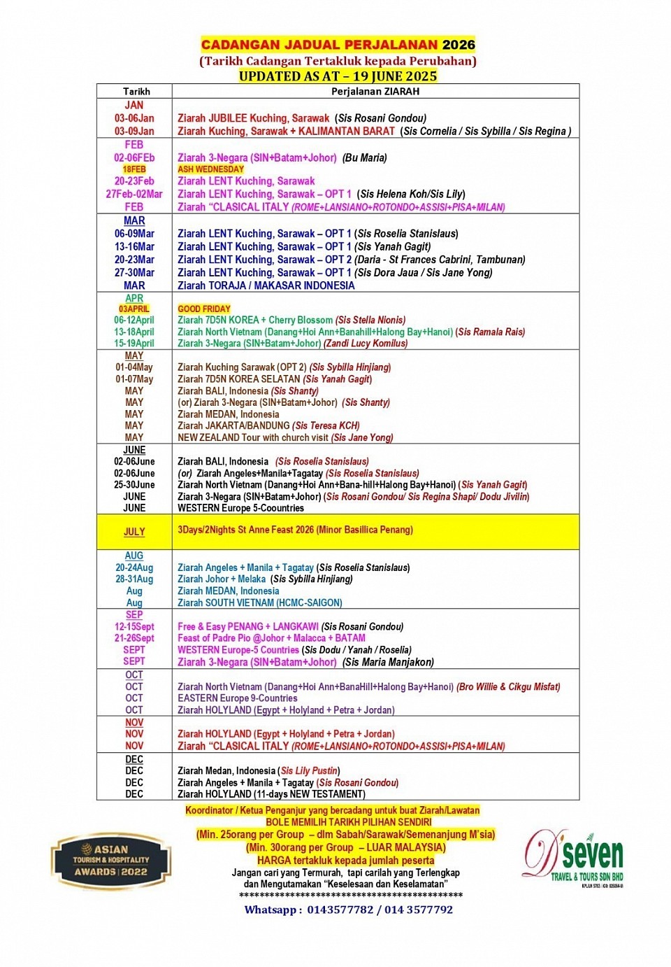 Pilgrimage travel dates planner Suggestions for year 2026