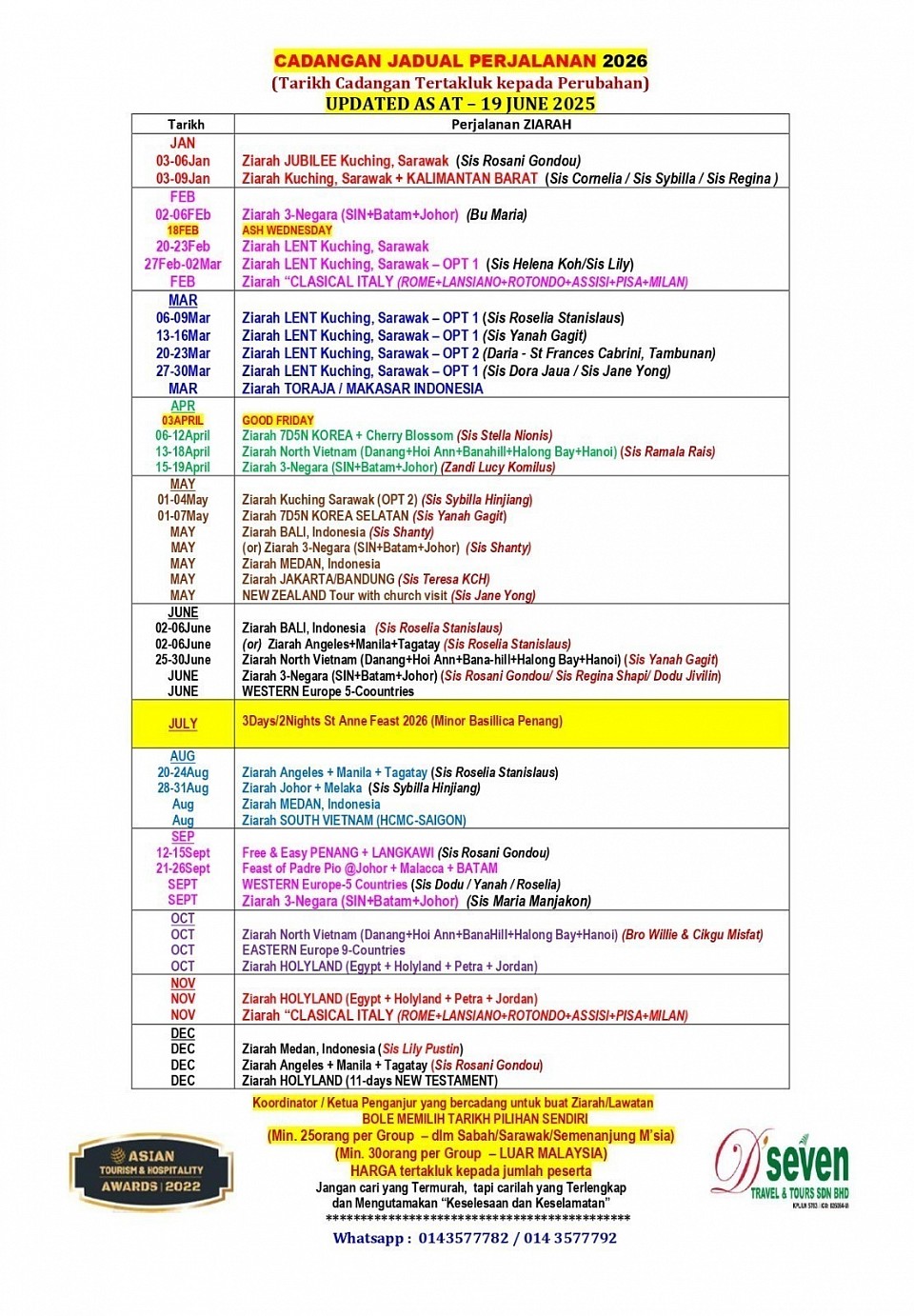 Pilgrimage travel dates planner Suggestions for year 2026