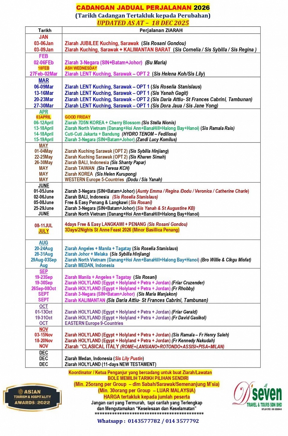 Pilgrimage travel dates planner Suggestions for year 2026