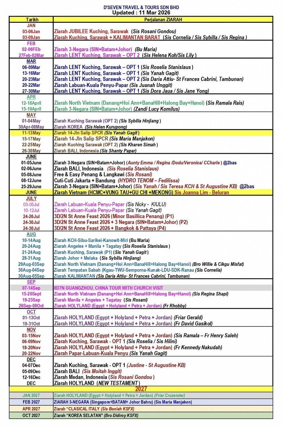 Pilgrimage travel dates planner Suggestions for year 2026