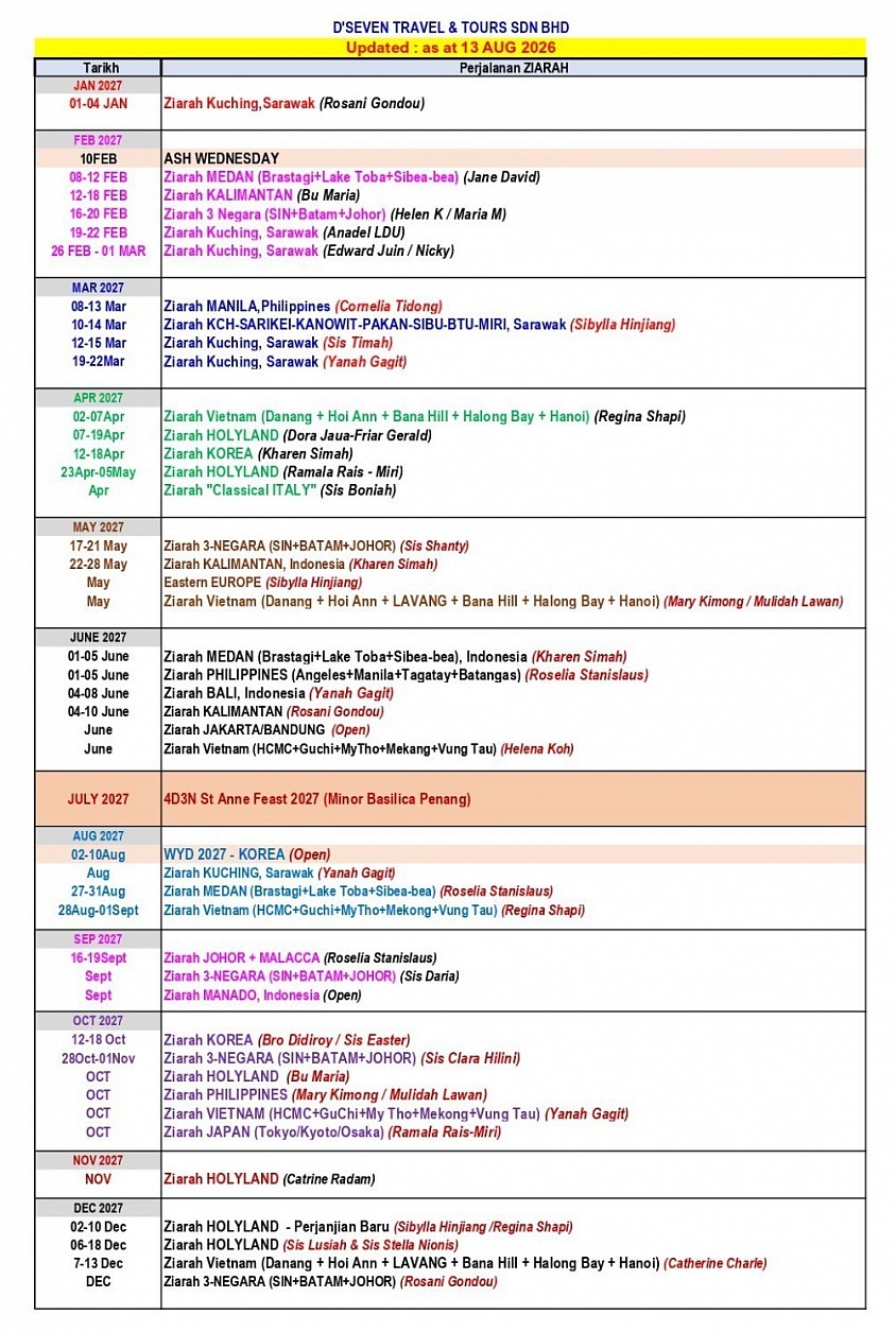 Pilgrimage travel dates planner Suggestions for year 2027